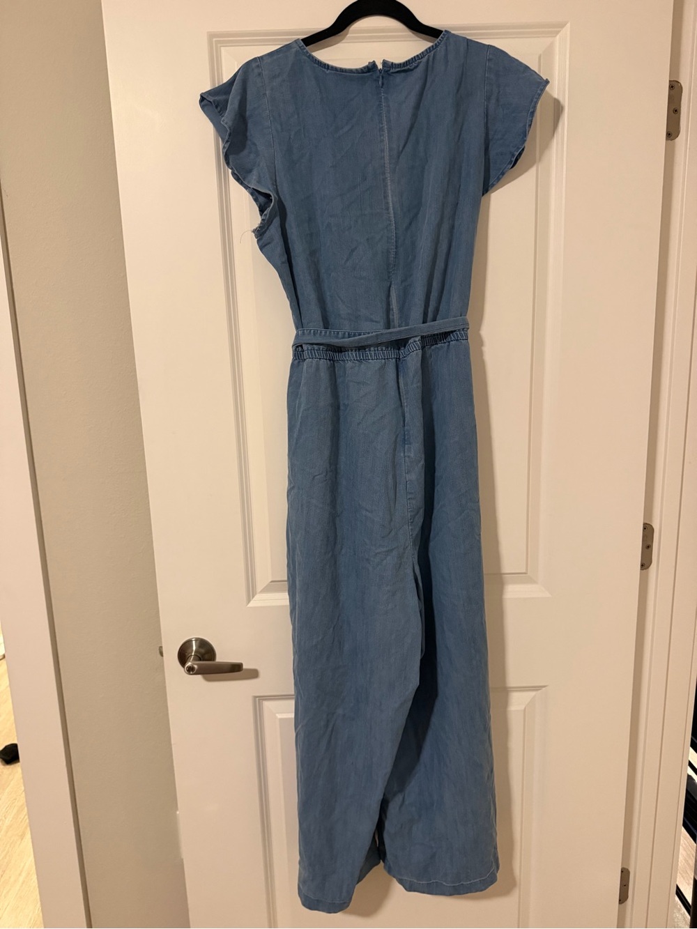 Light Blue Chambray Belted Jumpsuit - Picture 2 of 2